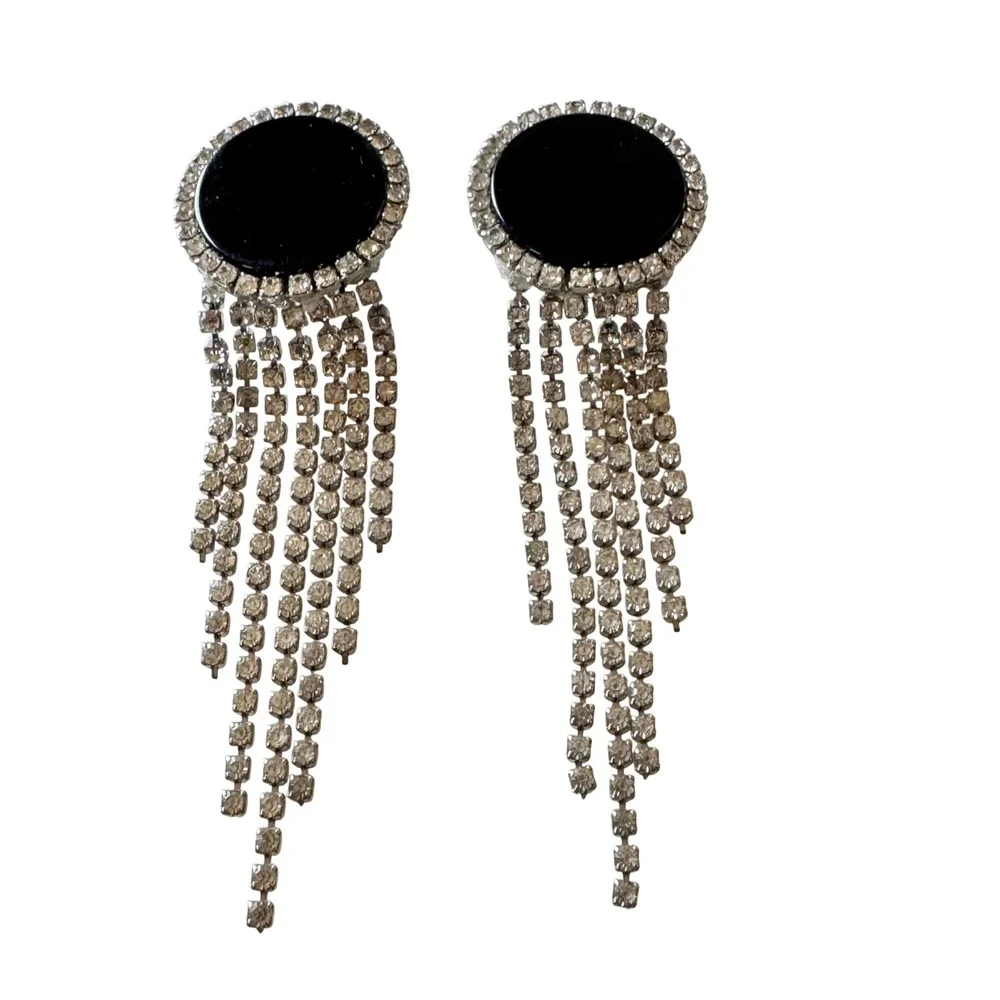Vintage‎ Rhinestone Fringe Dangling Statement Earrings Showgirl Nicole Mintzes